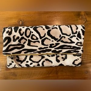 Clare V cheetah leopard clutch real fur pony hair bag